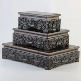 Decorative Plates Wood Carved Kylin Bonsai Disply Pedestal Vase Artical Statue Luxury Collection Base Classical Design