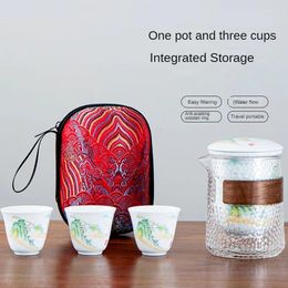 Teaware Sets Travel Tea Set Glass Portable Outdoor Brewing Camping Equipment Small Teapot Business Trip One Pot Three Cups