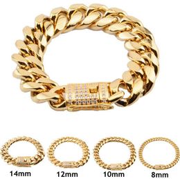 8mm10mm12mm14mm16mm18mm Mens 18K Gold Plated Stainless Steel Bracelets High Polished Miami Cuban Link Punk Curb CZ Bracelet4007481