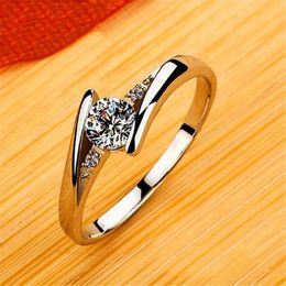 Wedding Rings Cute Womens Small Round Zircon Ring Vintage Silver Jewellery Promise Crystal Engagement Q240511