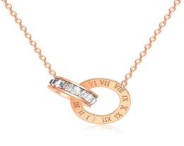 High Polishing Women Fashion Stainless Steel Cubic Roman Numberals Double Circle Pendant Necklace 18K Rose Gold 316L Lady Necklace3476009