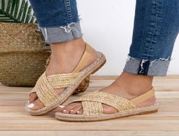 Summer sandals women open toe flat beach espadrille shoes cross strappy platform ladies roman sandals big size1087494