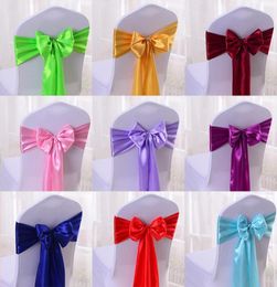 19 Colors Chair Sashes Elastic Chair Covers With Silk Bow For Event Party Wedding Decoration Ribbon Streamer4155727