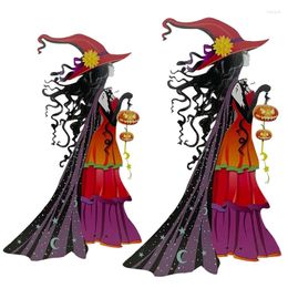 Party Decoration Animated Witch Broom Hat Red Halloween Dolls Haunted House Metal Props Indoor Outdoor Courtyard Garden Decor