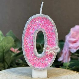 5Pcs Candles Sparkly Pink Birthday Candle Childrens Birthday Candles First Birthday Girl Party Decoration Number Cake Topper