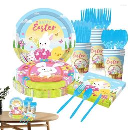 Party Decoration Easter Plate And Napkin Set Disposable Egg Design Paper Cutlery Suitable For Guests Napkins Cups Straws