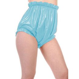 100% Latex Briefs Rubber Light Blue Lace Shorts Sports Swim Trunks Loose 0.4mm