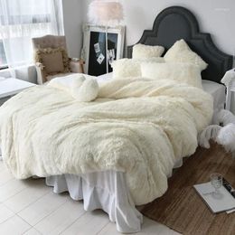 Bedding Sets White Long Hair Fleece Set 4pcs/set (duvet Cover Flat Winter Bed Linen Velvet Warm Pillowcase) Flannel Sheet 2