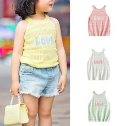 Camisole Girl Tank Top 2024 Summer Top Girl Knitted Childrens Tank Top Childrens Crop Top Baby T-shirt Childrens Underwear Item 1-8 YearsL2405