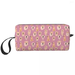 Cosmetic Bags Golden Retrievers On Pink Makeup Bag Organizer Storage Dopp Kit Toiletry Women Beauty Travel Pencil Case