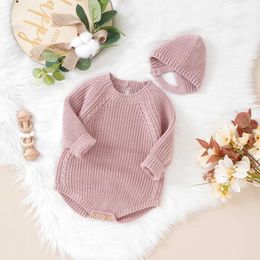 Rompers Newborn baby boy knitted sweater jumpsuit Crewneck sweater long sleeved warm tight fitting top with hat autumn and winter clothingL2405