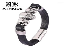Personality Jewelry Stainless Steel Black Leather Bracelet Men Magnet Clasp Punk Male Wrist Band Gifts PD047614874785