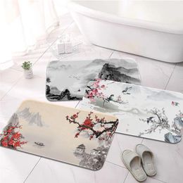 Carpets Chinese Art Painting Printed Flannel Floor Mat Bathroom Decor Carpet Non-Slip For Living Room Kitchen Welcome Doormat