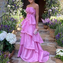 Strapless Evening Dress Long A Line Formal Dresses Taffeta Party Prom Gown with Train