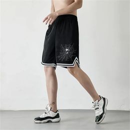 Mens Sports Pants Spider Web Printed Casual Shorts Gym Wear Jogging for Clothing Black and White 240506