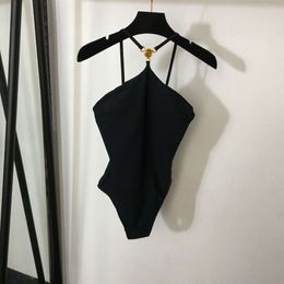 Womens Swimwear Summer Medusa Portrait Gold Button Decoration Sexy Open Back One Piece Swimsuit with Chest Pads ggitys PV4Q