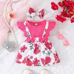 Girl's Dresses Dress For Kids Newborn 6-36 Months Fashion Purple Short Sleeve Cute Floral Princess Formal Dresses for Baby GirlL2405