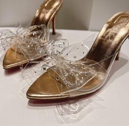 Elegant Summer Designer woman designer 2024S/S Leather Sandals Crystal PVC nterweaving Straps red Heels Stiletto Party Wedding box