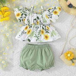 Clothing Sets 2Pcs/Set For Newborn Baby Girl 0-12months Floral Casual Suspenders Shirt Tops and Shorts Clothing Outfit Infant Clothes SuitL2405
