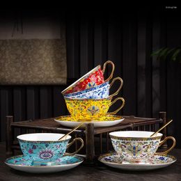 Cups Saucers Gold Lace Enamel Milk Coffee Cup Royal Family Bone China Chinese Couple Jingdezhen Ceramics