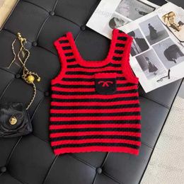 Designer women's tank top Early Spring New Sweet Academy Style Slim Fit and Slimming Contrast Colour Stripe Pocket Knitted Tank Top