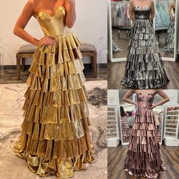 Modern Grecian Goddess Prom Queen Dress Ruffle Metallic Corset Long Pageant Winter Formal Evening Cocktail Party Runway Black-Tie Gala Oscar Superwoman Rose Gold