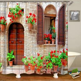 Shower Curtains Home Rural Garden Scenery Street Stone House 3d Bathroom Curtain Waterproof Cloth Decoration Set