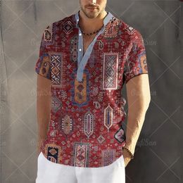 Luxury Mens T-Shirts Hawaiian Shirt Short Sleeve Top 3D Print Clothing Oversized Cardigan Apparel Retro Streetwear Mens Henley 240511