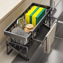 Kitchen Storage Sink Drain Rack Automatic Drainage Stainless Steel Basin Soap Sponge Bathroom Shampoo Towel