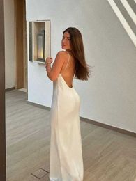 Two Piece Dress Womens Backless Satin Sling Prom Long Female Sexy Sleeveless White Bodycon Dresses 2024 Summer Lady Beach Holiday Robes Q240511