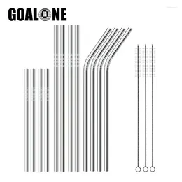 Drinking Straws GOALONE 4Pcs/Set Reusable Straw 304 Stainless Steel 6mm Metal With Cleaner Brush Cocktail Accessories Wholesale