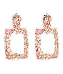 Pink statement earrings for women large square crystal big earrings 2019 rhinestone drop earing geometric fashion jewelry4568291
