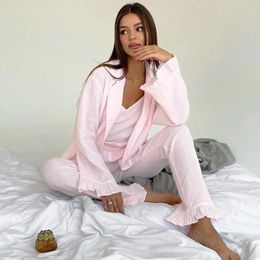 Home Clothing European And American Autumn Loose Comfortable Cotton Pink Long Sleeve Trousers Pyjamas Two-Piece Cross-Border Ladies' Homew