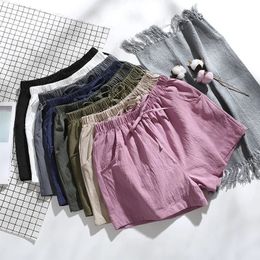 Cotton Linen Short Casual Workout Shorts Mini Wide Leg Trousers Summer Basic High Wasit Biker Oversize 240510