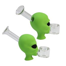 Wholesale Protable Skull Silicone tobacco Pipes Colourful Thick Alien Smoking Hand Spoon Tobacco Dry Herb Pipe With Glass Bowl