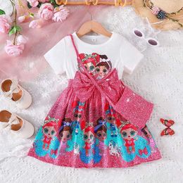 Girl's Dresses Dress For Baby Kids 2-7Years old Short Sleeve Cartoon Cute Doll Kids Princess Dresses and Bag Princess Formal DressesL2405
