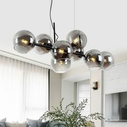 Glass Ball Chandelier Black Gold Dining Room Pendant Light for Bedroom Living Coffee Eat Table Led Lighting Decor Lamp