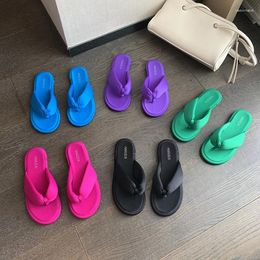 Slippers Fashion Women Flip Flops Clip Toe Summer Outdoor Slides Blue Purple Green Pink Black Dress Flat Heeled 39