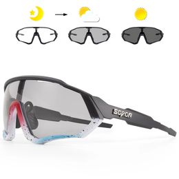 SCVCN Pochromic Sunglasses MTB Cycling Glasses Men Women Outdoor Running Polarised Goggles UV400 Safety Bike Bicycle Eyewear 240422