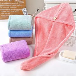 Towel Women Hair Drying Hat Quick-dry Microfiber Cap Super Absorbent Bath With Button