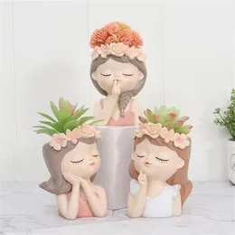 Baking Moulds Flowerpot Resin Cute Girl Home Cactus Planter Desktop Garden Decor Small Flower Pot With Drain Holes Gardening Landscape