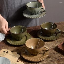 Mugs Ceramic Coffee Cup And Saucer Set Chinese Style Retro Home With Handle Latte Mug Tray Creative Garland Water 200ml