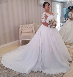 A Line Dresses Scoop Neck Long Sleeves Illusion Lace Appliques Country Beach Wedding Dress Bridal Gown Robe Mariage Vestido De Novia