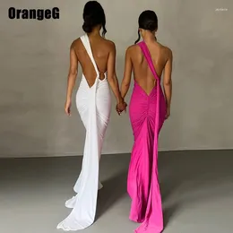 Casual Dresses OrangeG Long Pencil Dress Women Scoop Back Halter Ring Scrunch BuHipster Solid Outfits Sexy Ruch Comfortable
