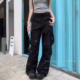 Women's Pants High-waist Slim Straight-leg Casual With Bow Perm And Multi-pocket Overalls