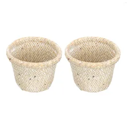 Storage Bottles 2pcs Woven See Grass Baskets Vintage Style Containers Trash Can Holders