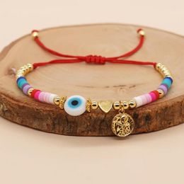 Link Bracelets Bohemian Beach Eye Charm Soft Pottery Bead Pulsera Pendant Women Handmade Friendship Fashion Jewellery Gold Plated Copper