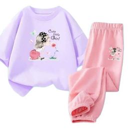 Clothing Sets 2024 Cute Girl Set Fashion Summer New Childrens Short sleeved T-shirt Set of Two Baby Girls Mosquito Net Summer ClothingL2405L2405