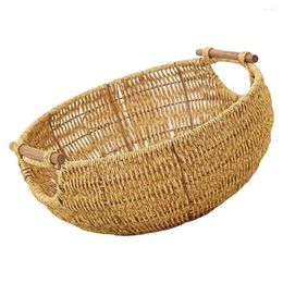 Storage Bottles Egg Basket Retro Style Home Woven Round Rattan Tray Baskets Bread Vegetable Container Make Imitation Organising