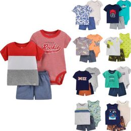 Clothing Sets Summer newborn baby boy set 6-24M cute cartoon dinosaur cotton clothing short sleeved+short sleeved+jumpsuit baby clothing 3-piece setL2405